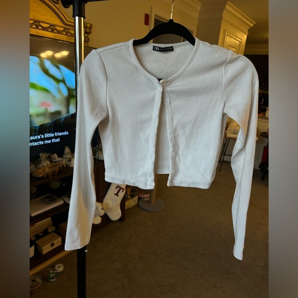 Zara Sweaters - Zara white ribbed button up sweater - size s